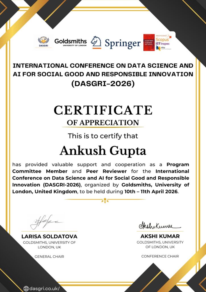 Ankush Gupta DASGRI 2026 international research conference recognition letter