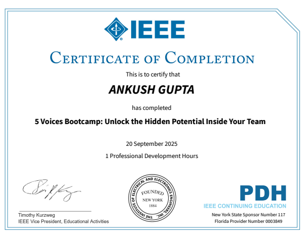Ankush Gupta IEEE 5 Voices Bootcamp certification 2026