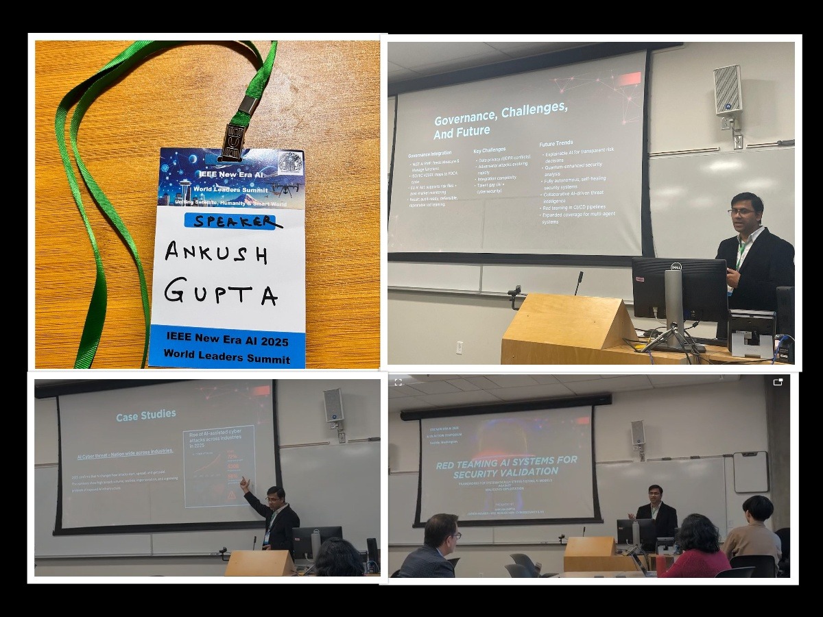 Ankush Gupta presenting at enterprise technology conference — AI and cybersecurity architecture session