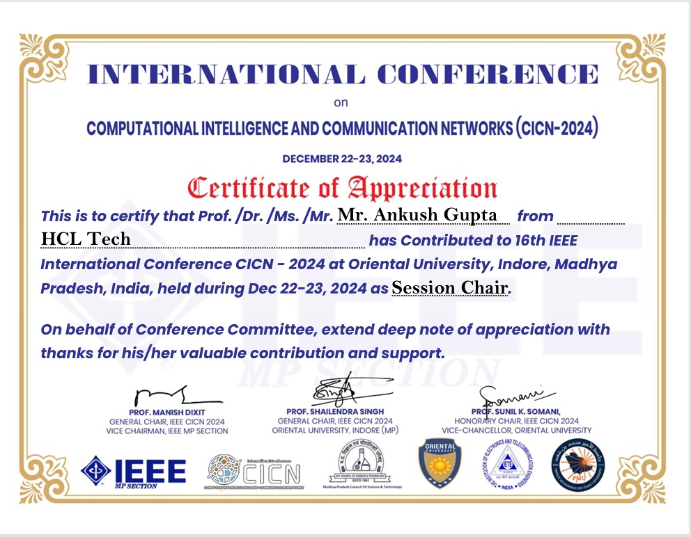 Ankush Gupta at international conference as invited speaker on AI and cybersecurity topics